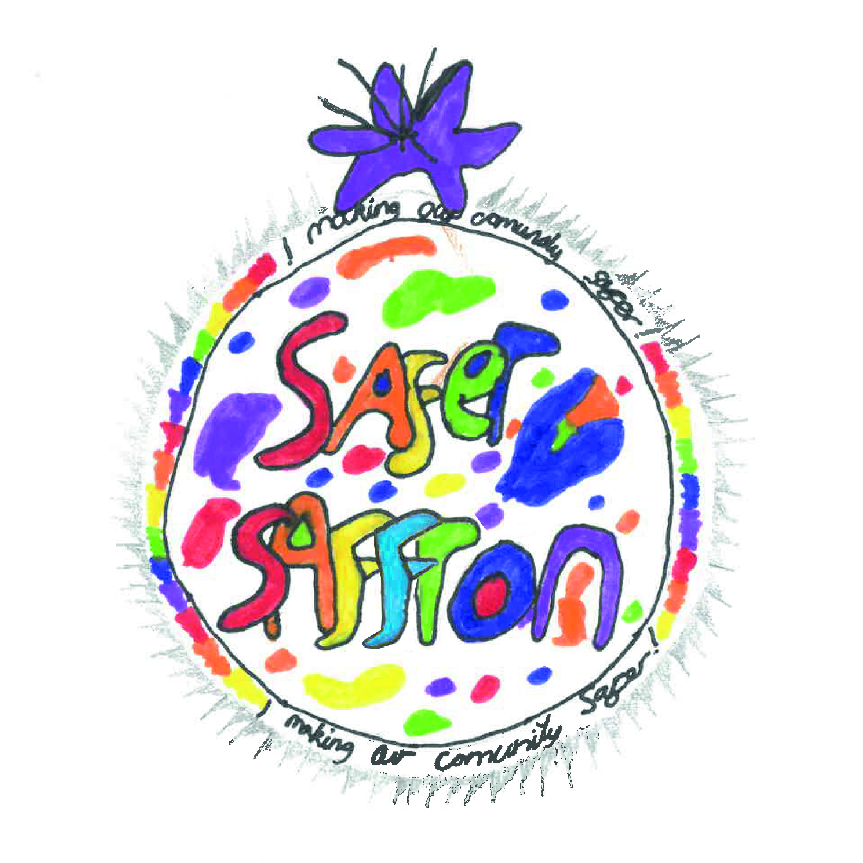 Safer Saffron logo designed by a pupil at Marriott Primary School